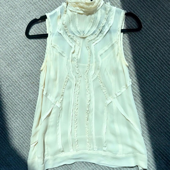 Nanette Lepore Tops - Nanette Lepore White Sleeveless Bib Collar Blouse